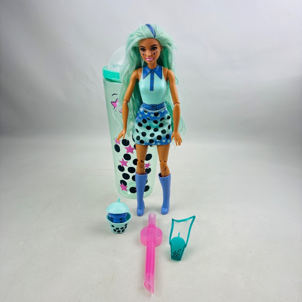 Barbie Pop Reveal Boba‎ Green Tea Doll Mint Purple Hair Accessories Open